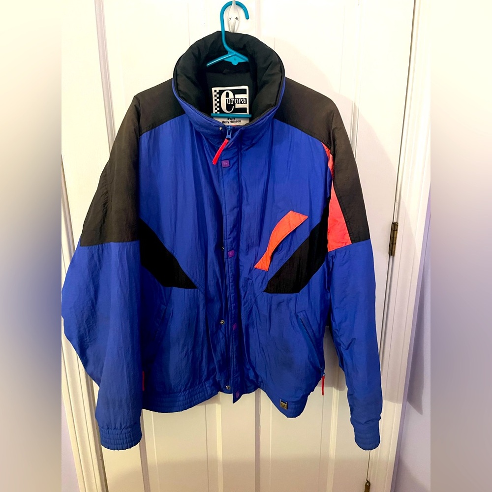 Vintage Helly Hanson Europa Ski Jacket Retro Coat Black Pink Blue